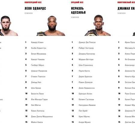 Рейтинги дивизионов ММА: Кому из доминирующих чемпионов UFC грозит скорая потеря титула?